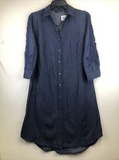 Mlle Gabrielle Womens S Shirt Dress Button Up Blue Chambray Crochet Lace Sleeve