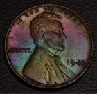 1941 Lincoln wheat cent penny, rainbow toning (L6-21)