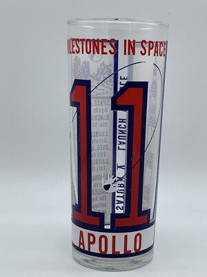 Apollo 11 Milestones In Space Saturn V Launch Vehicle Glass Tumbler 6 1/2''. read