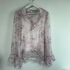 Sundance Womens Floral Muse Top Ruffle Long Sleeve Blouse Large Pink Boho NWOT