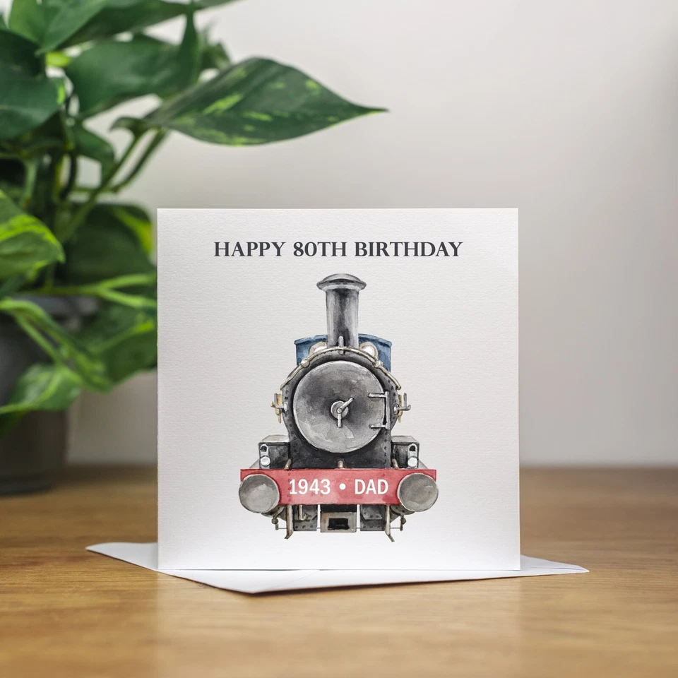 Personalised Steam Train 80th Birthday Card For Him Dad Husband Locomotive - Image 3 of 3