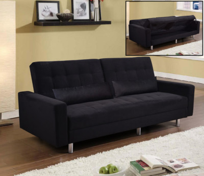 DIVANO LETTO CON CONTENITORE RECLINABILE MICROFIBRA NERO HUGO