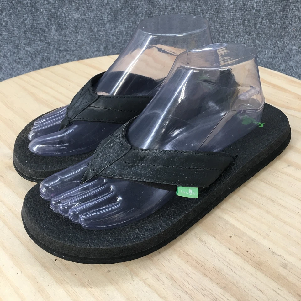 Zapatillas Sanuk Para Hombre 7 Cerveza Acogedoras Chanclas Puntera-Poste SMS10868 Negro Imitación Cuero  Foto 3 de 4