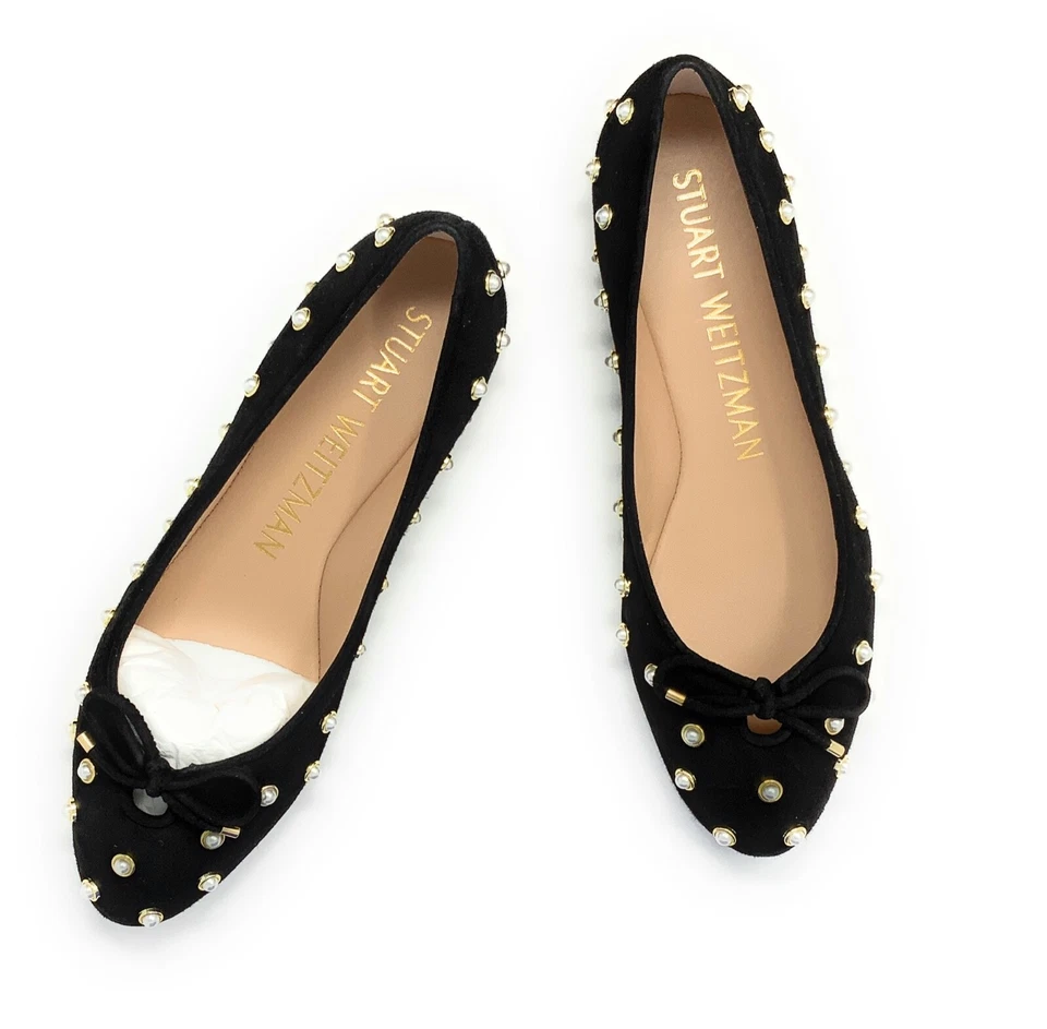 Stuart Weitzman Shoes Gabby Pearly Suede Bow Flats in Black Size 7 $450 NIB - Image 3 of 3