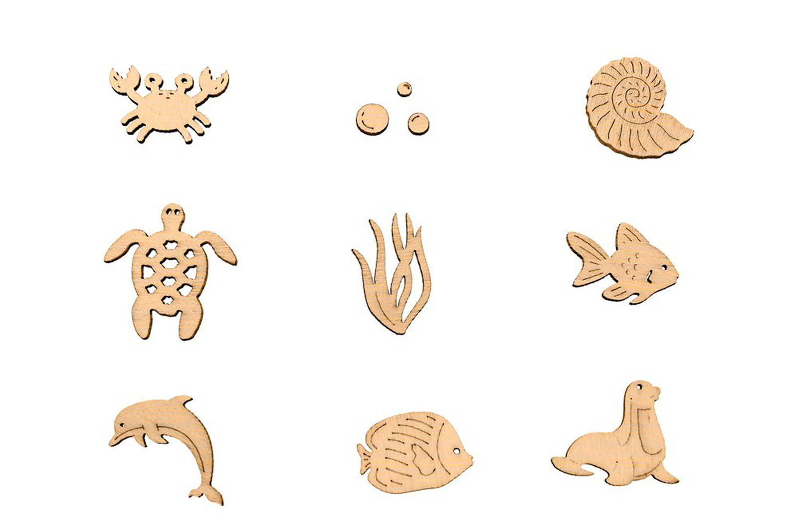 Wooden Shapes - Under The Sea - box containing 45 laser cut wooden shapes.