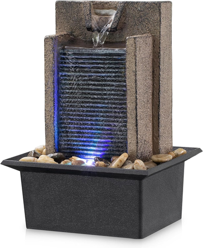 Tabletop Waterfall Fountain - Natural River Rocks Decorated with Colorful Light - 第 1/7 張圖片