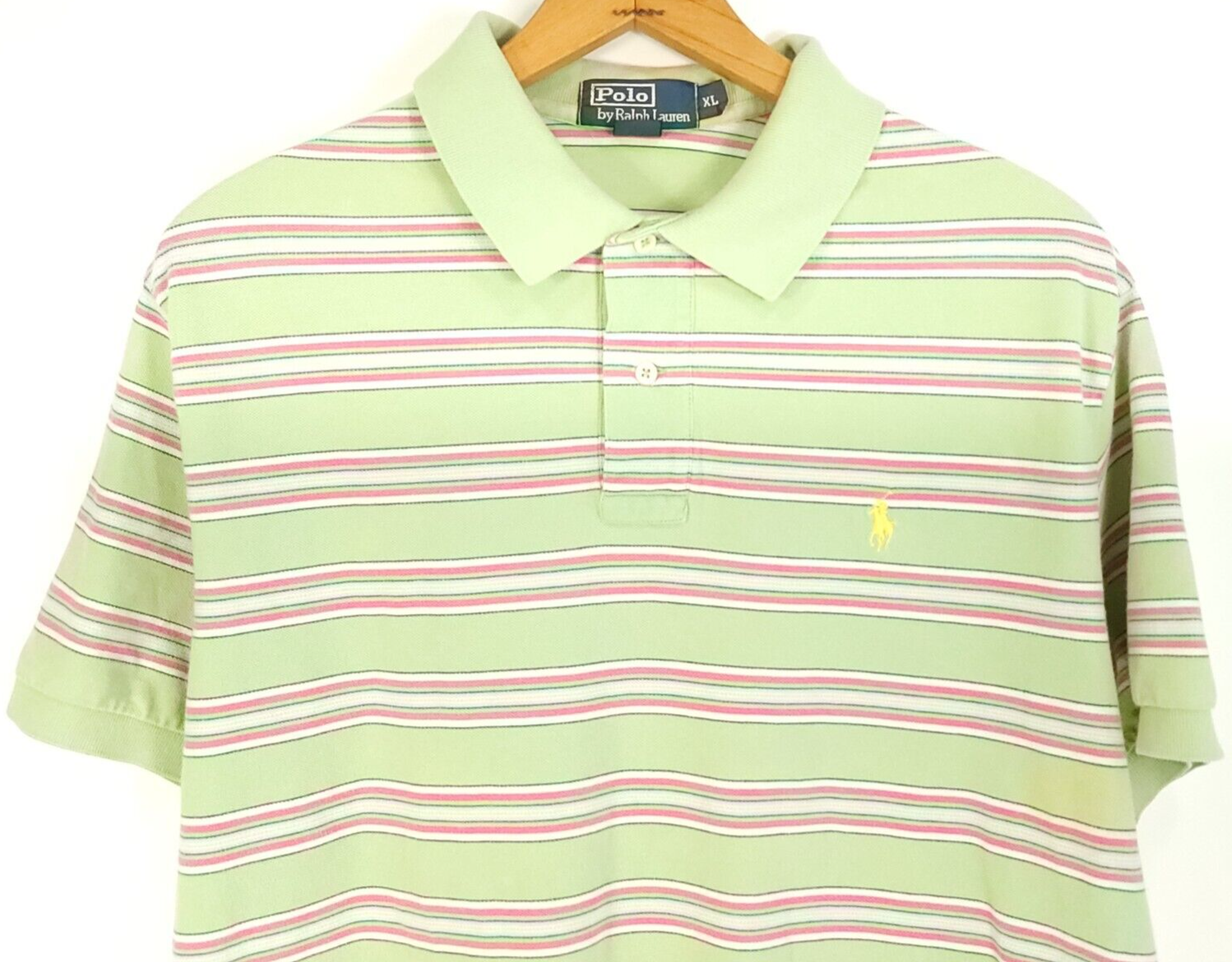 Polo Ralph Lauren vintage camicia uomo XL verde rosa righe piccolo pony invecchiato