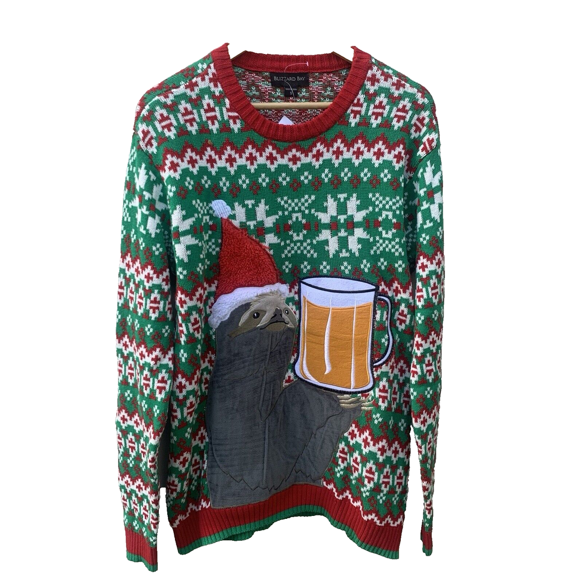 Blizzard Bay NEW Ugly Christmas Sweater Sloth with Beer Pocket