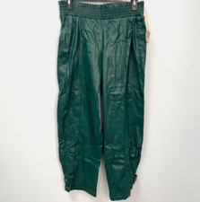 Ryegrass Green Faux Leather Elastic Waist Ankle Pants Women's Size Large Pockets