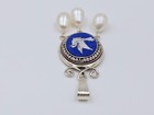 Micro Mosaic Freshwater Pearls Pendant Bird Dove Necklace Italy Antique — photo 9