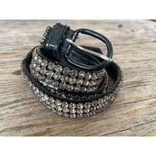 Vintage 1930s Blck Patent Belt With Hand Sewn Rhinestones 30" waist