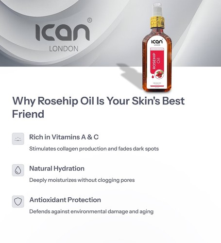 Ican London natural Rosehip Oil For Hair, Nails And Skin 150ml - Picture 3 of 6