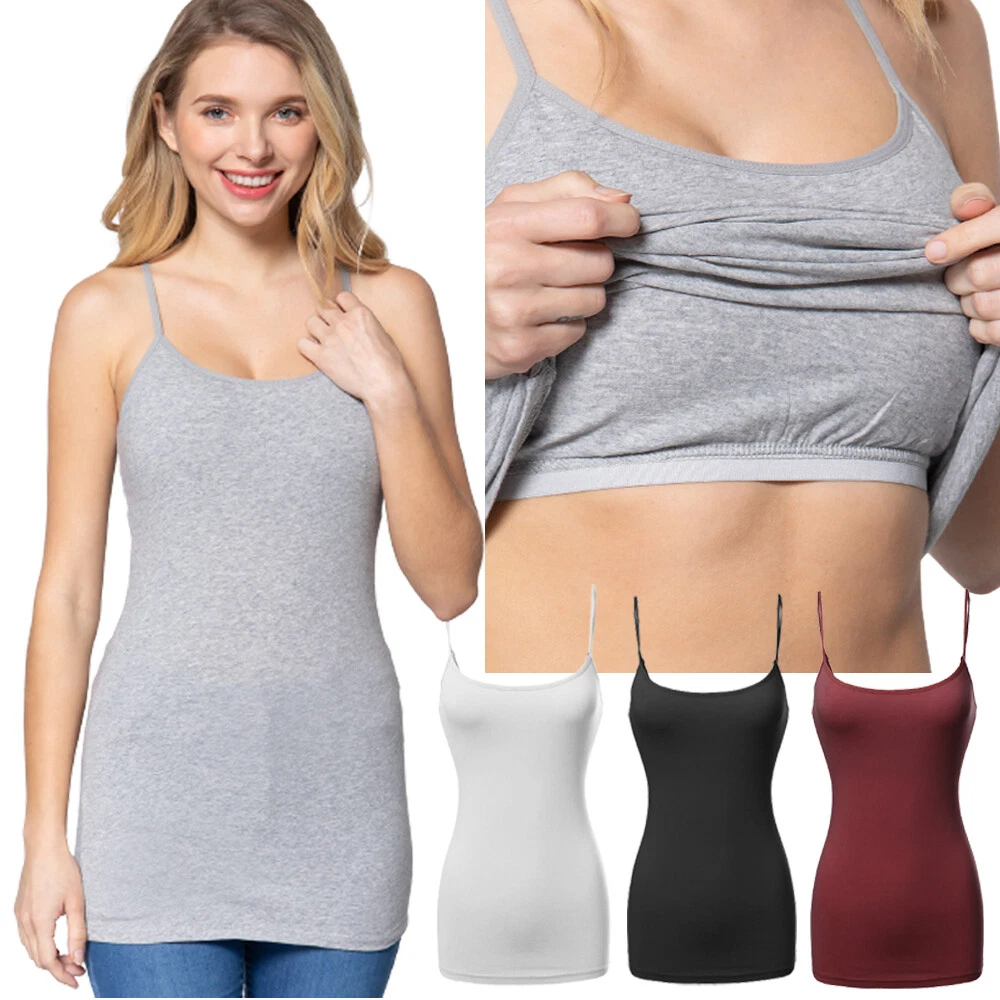 Long Cami With Built in Shelf Bra Adjustable Strap Women Layering