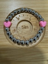 Bracelet with Silver Beads And Pink Hearts 0-12months  Toddlers