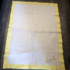 Vintage CHATHAM Baby Blanket White Yellow Satin Edge Duck Applique