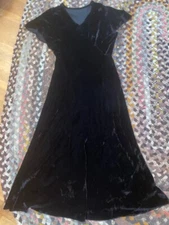Antique 1930s Black SilkVelvet Flutter Sleeve Bias Cut Gown