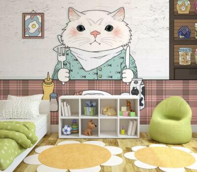 3D Cute Cat Breakfast 37132NA Wallpaper Wall Murals Removable Wallpaper Fay