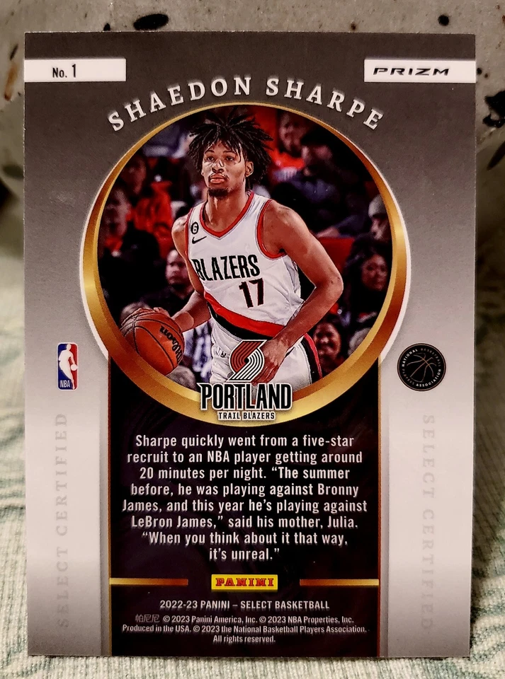 2022-23 Shaedon Sharpe Panini Select Certified Red Prizm SSP Rookie RC  - Image 4 of 4