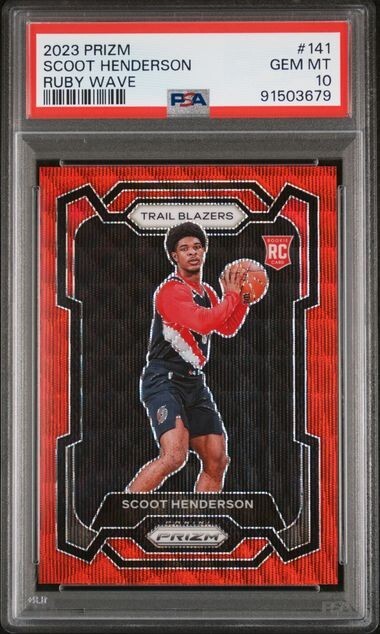 2023-24 Panini Prizm Prizms Ruby Wave #141 Scoot Henderson PSA 10