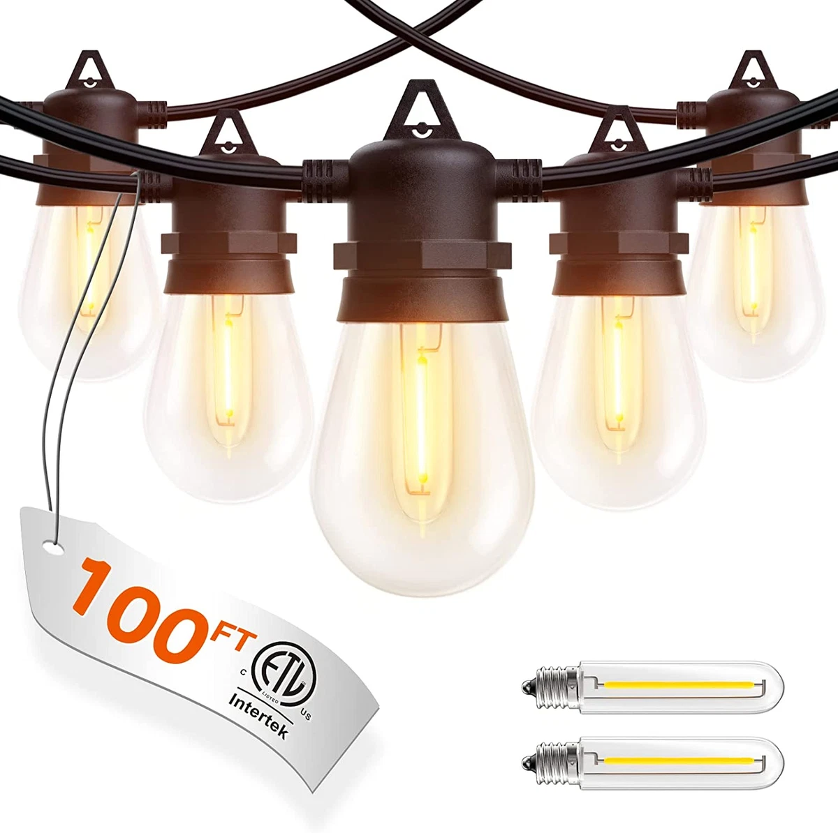 100Ft 2 Pack 50Ft LED Outdoor String Lights with 30 Edison Vintage