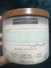essential elements Garden Greens & Wildflowers 3 Wick Candle
