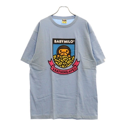 A BATHING APE TShirt Baby Milo Print XL Short Sleeve Cut and Sew Blue