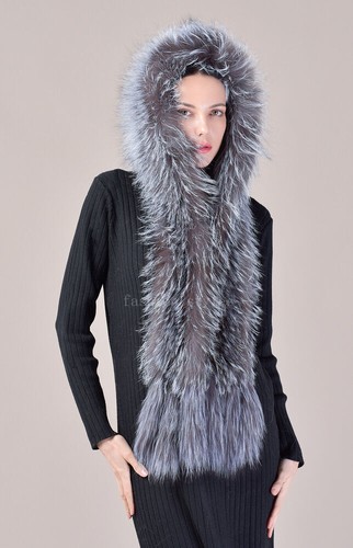 Cappello donna vera pelliccia di volpe lavorato a maglia sciarpa con cappuccio collo lungo sciarpe inverno - Foto 13 di 29