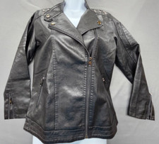 Boys Girls Spring Motorcycle Faux Leather Studded Jackets with Oblique Zipper