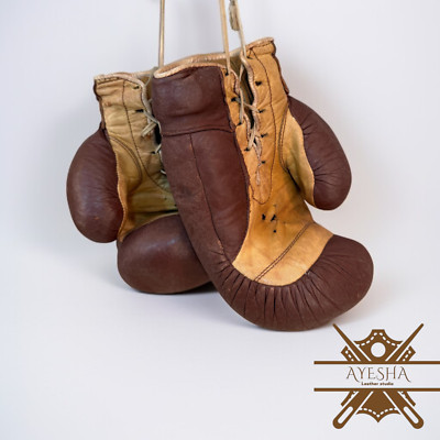 12oz Vintage Leather Boxing Gloves Lace-Up Style Training Gloves