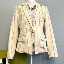 LOFT Cream Striped Linen Cotton Suit Blazer Jacket NEW 6