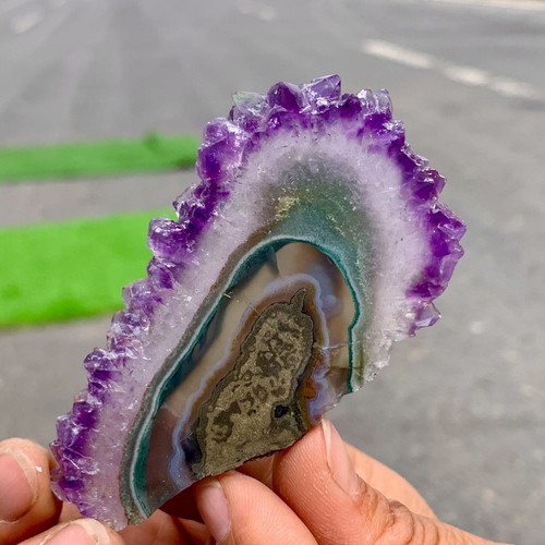 44G Ametista Agata Naturale Alta Qualità Quarzo Grappolo Fetta Cristallo Minerale - Foto 16 di 24