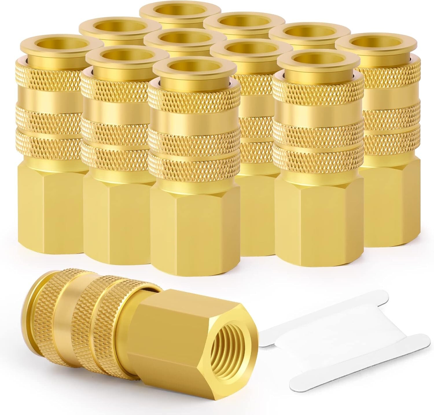 Professional-Grade 12PC 1/4 Inch NPT Brass Couplers - Safety Sleeve Included