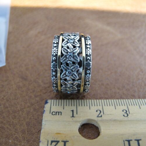 Israel PZ Sterling Silver 14KT Spinel Wide Multi Band Spinner Ring SZ 10 C673 - Picture 7 of 7