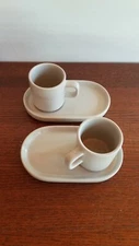 Blomus Pilar Set Of 2 Espresso Mugs & Trays Moonbeam 4 Pieces New In Box
