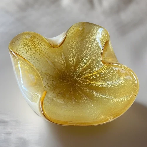 Vintage Murano Art Glass Archimede Seguso MCM Bowl Dish Gold Flecks Venetian