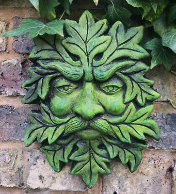 Pagan King grüner Mann Wandrelief STEIN Garten Ornament 27cm/10,5''H   +GRATIS GESCHENK!