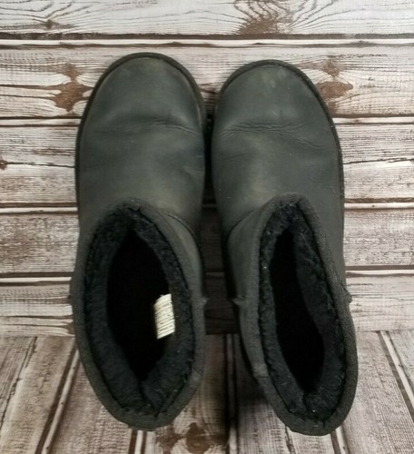 UGG Australia Men's 6 Classic Mini Stitch Deco Boots Black Leather Sheepskin - Picture 7 of 9