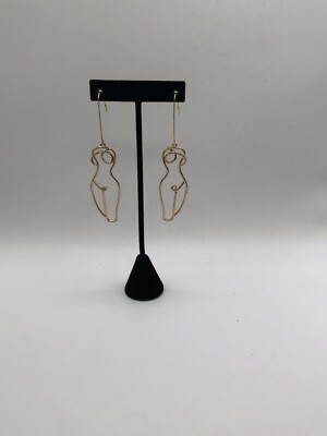 Artistic Curvy Female Outline Earrings Gold Tone Pierced 4 