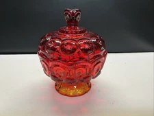 Vintage Large L.E. Smith Moon And Stars Red & Yellow with Lid Compote GLOWS!