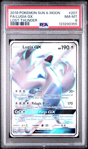 2018 POKEMON SUN & MOON LOST THUNDER #207 FULL ART/LUGIA GX PSA 8