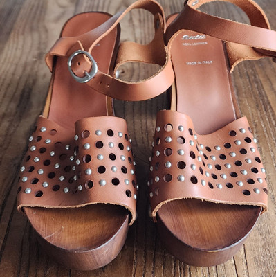 Bata Brown Studded Leather Strappy Sandals Women s Size 37 Ankle Strap