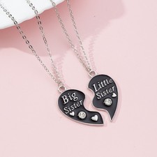 Big Little Sister Break Love Heart Necklace Charm Pendant Family Jewellery Gift