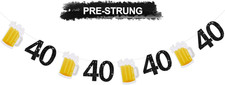 Glitter Black 40Th Birthday Beer Banner,Pre-Strung 40Th Happy Birthday Party Sup