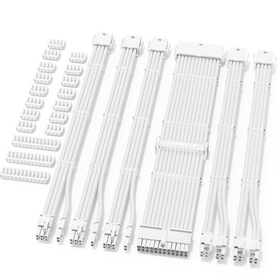 Sirlyr White PSU Extension Cable Kit,Pc Power Supply Cables Extension Mod   1X 2