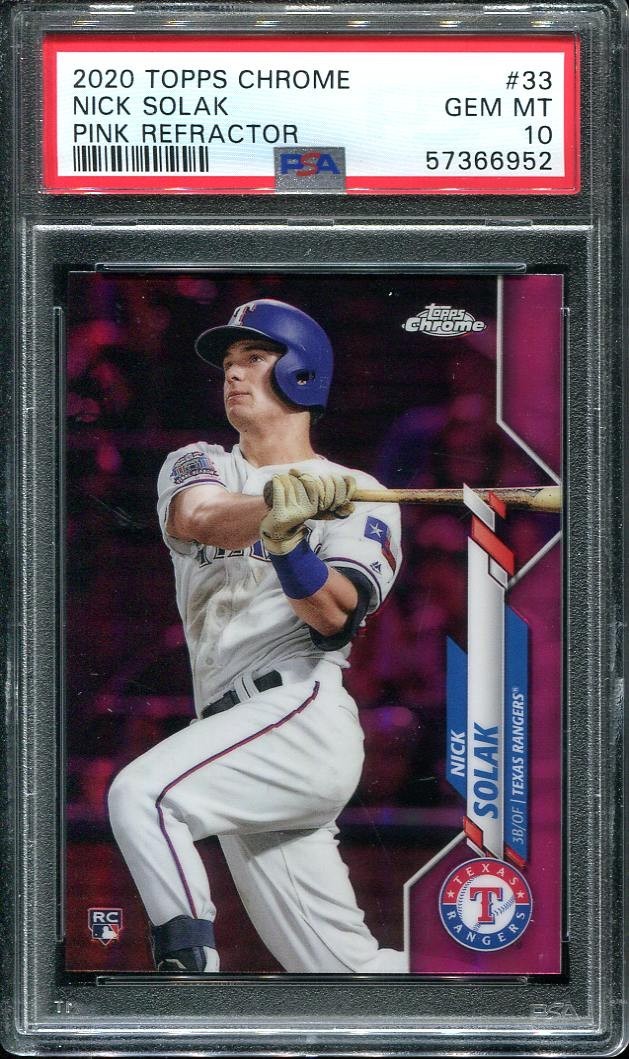 2020 Nick Solak Rookie Card PSA 10 Topps Chrome Pink Refractor #33 Texas Rangers