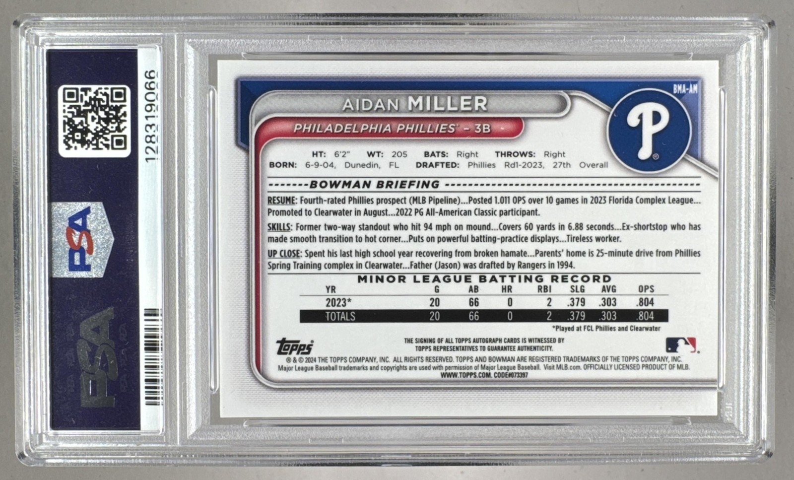 9066 Aidan Miller 2024 Bowman Chrome Green Mega Refractor Auto /99 PSA 10 view 2