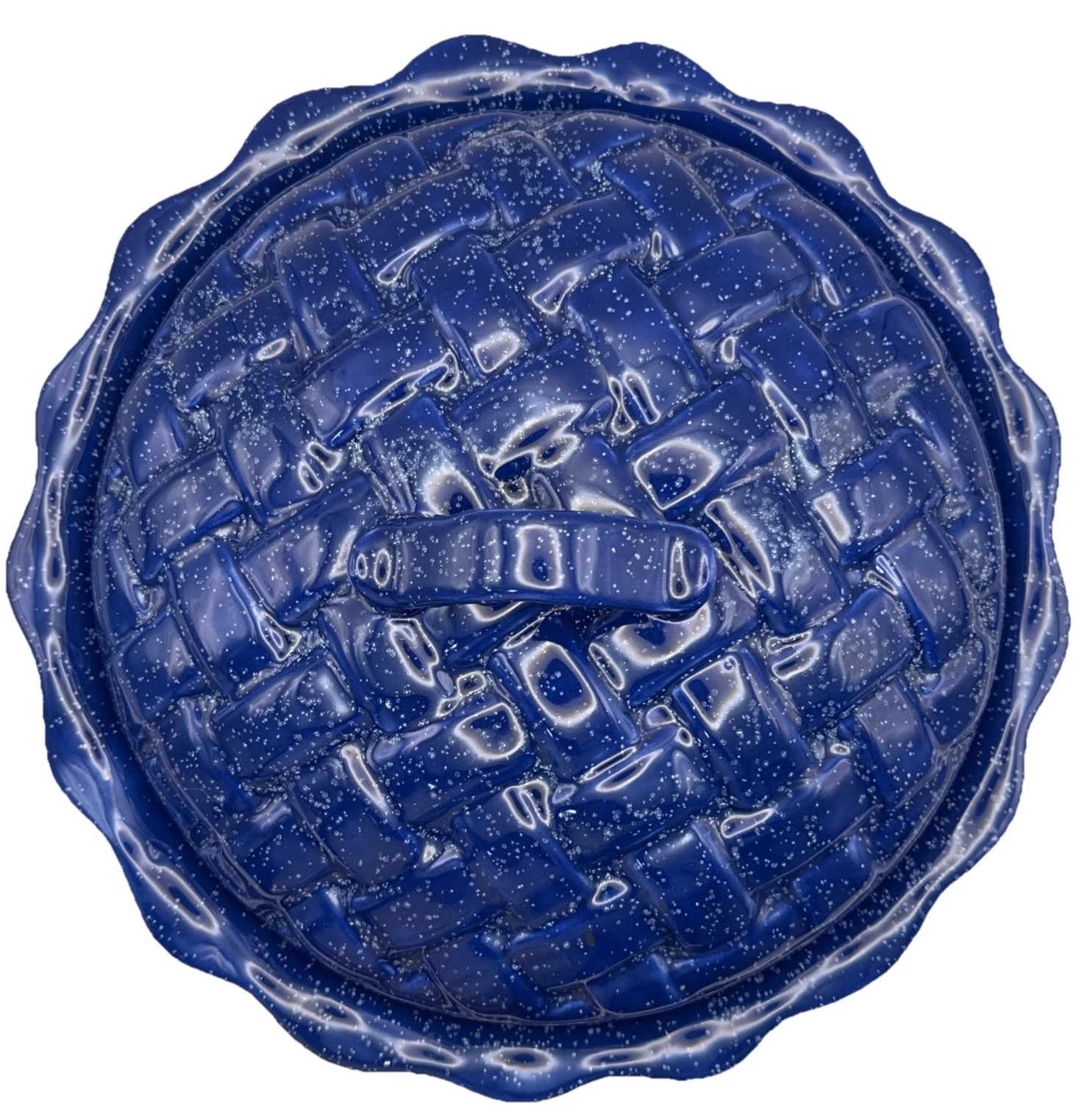 Vtg Blue Pie Keeper Plate Server Dish Lattice Ceramic Lid Decor 11"