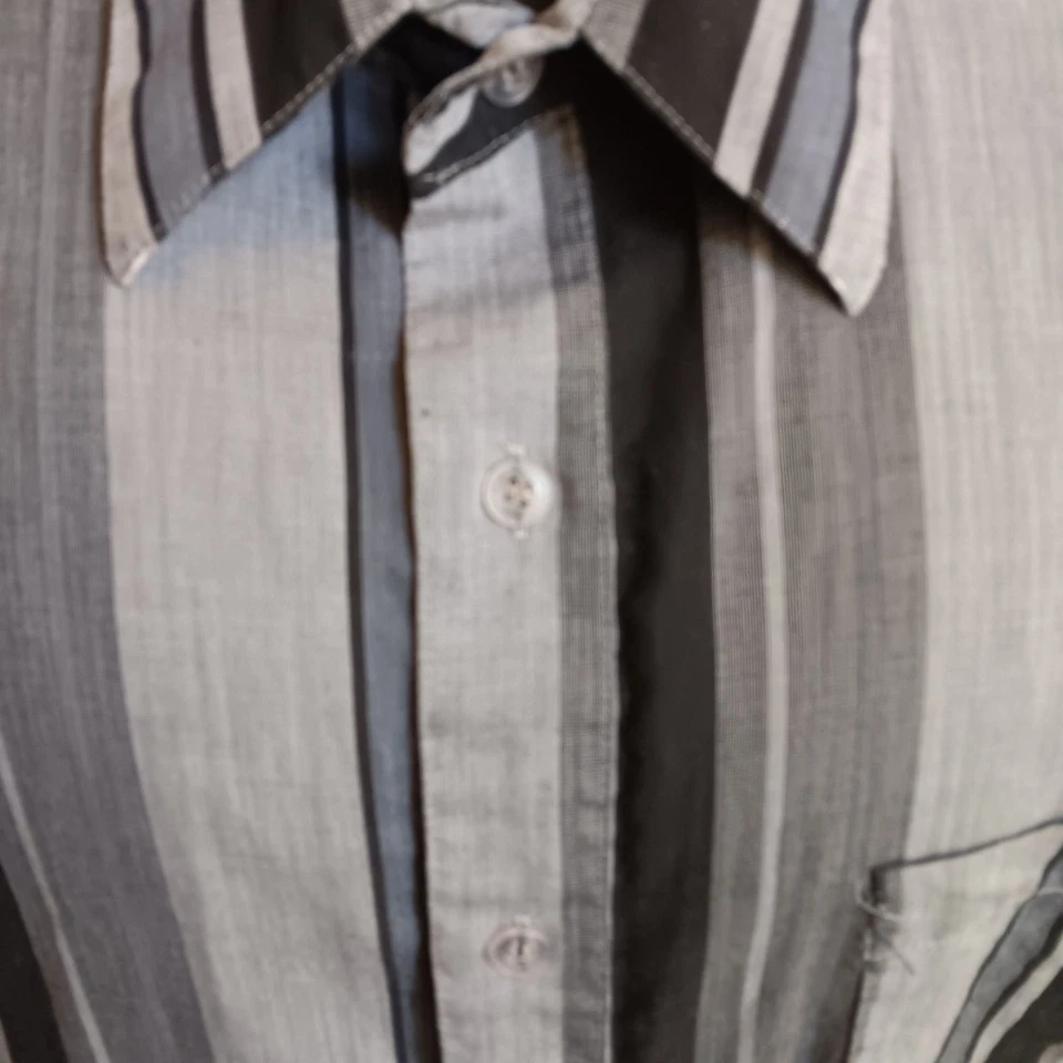 XL Vintage Men's Shirt 80's Impact Gray Black Vertical Stripe Button-Up Clubster - Image 3 of 4
