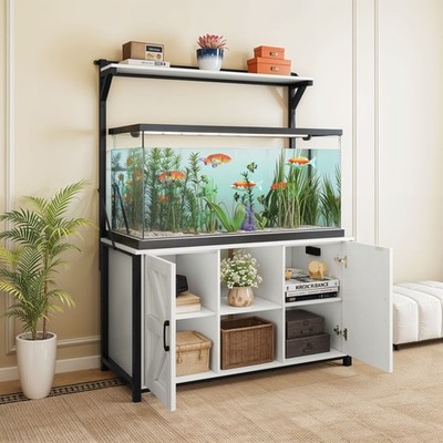 120 Gal White Fish Tank Stand Shelf and Cabinet with 1100 Lbs