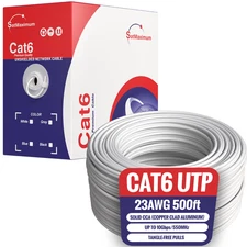 CAT6 White 500ft UTP Ethernet Cable Solid CCA 23AWG 10Gbp RJ45 Network Bulk Wire